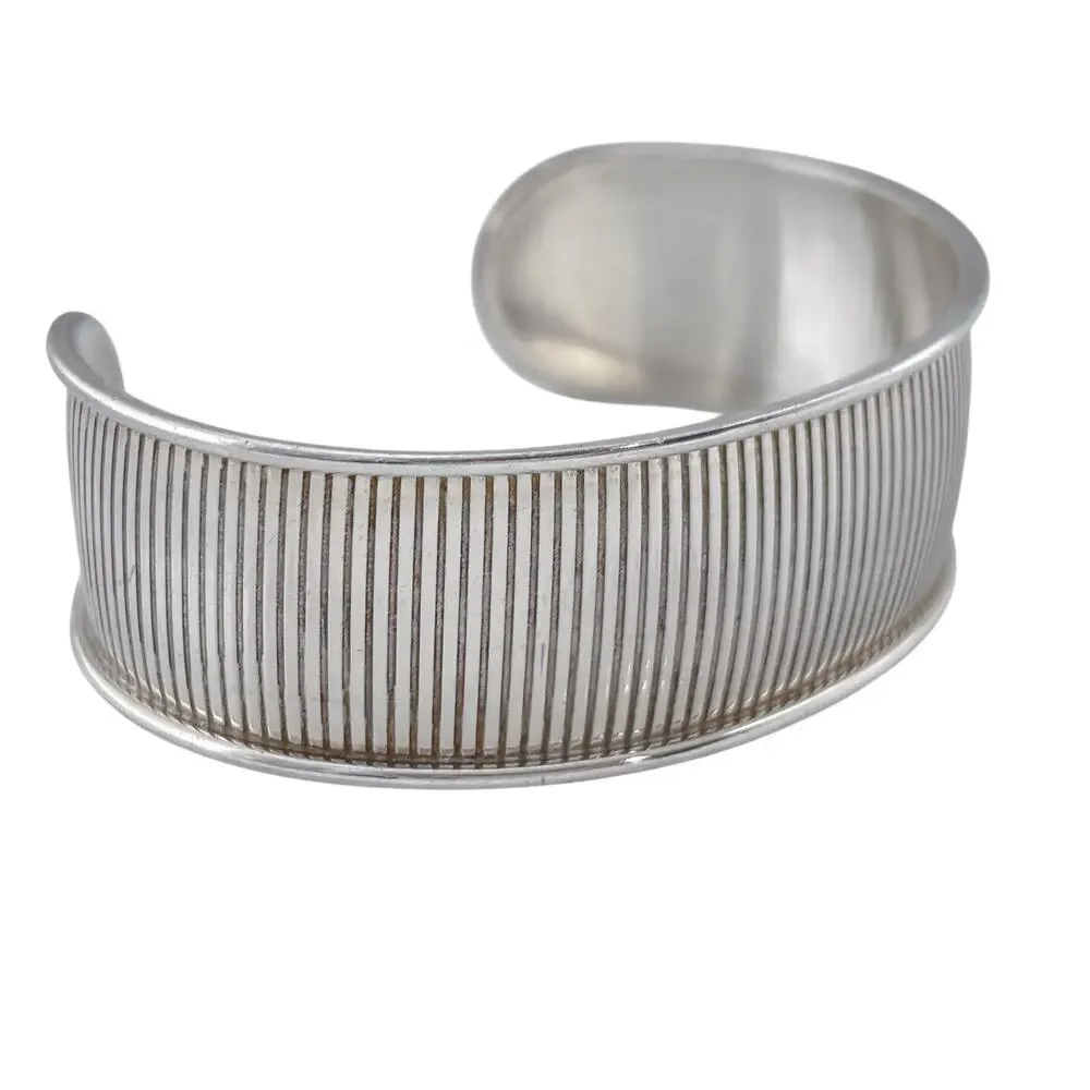 Vintage Sterling Silver 925 Ribbed Cuff Bracelet 7.25